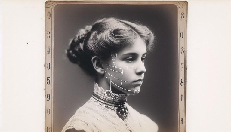 Tirage photographique gélatno-bromure représentant une fiche anthropométrique d'un femme, buste (profil)